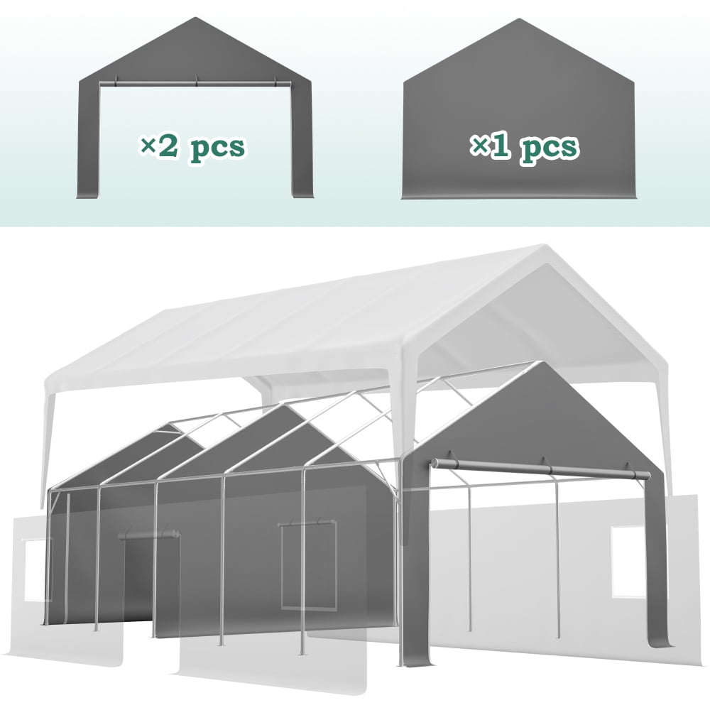 Heavy Duty Carport Canopy with 2 Roll-Up Doors + 1 Side Door, Removable End Walls & Windows, All-Weather Portable Garage Shelter for Car, Truck, Boat, Vehicle