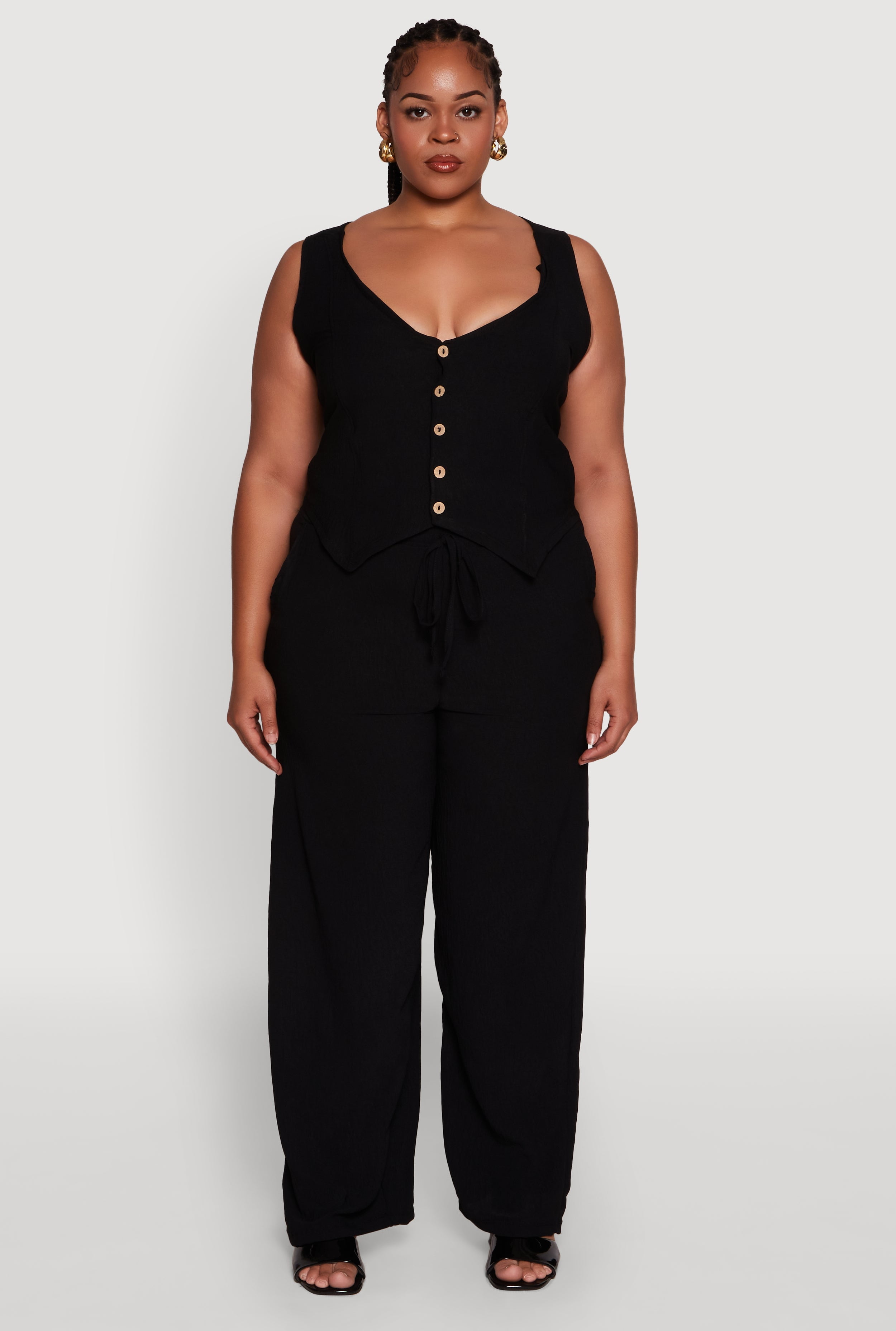 Womens Plus Size Crepe Knit Button Front Blazer Vest - image 2