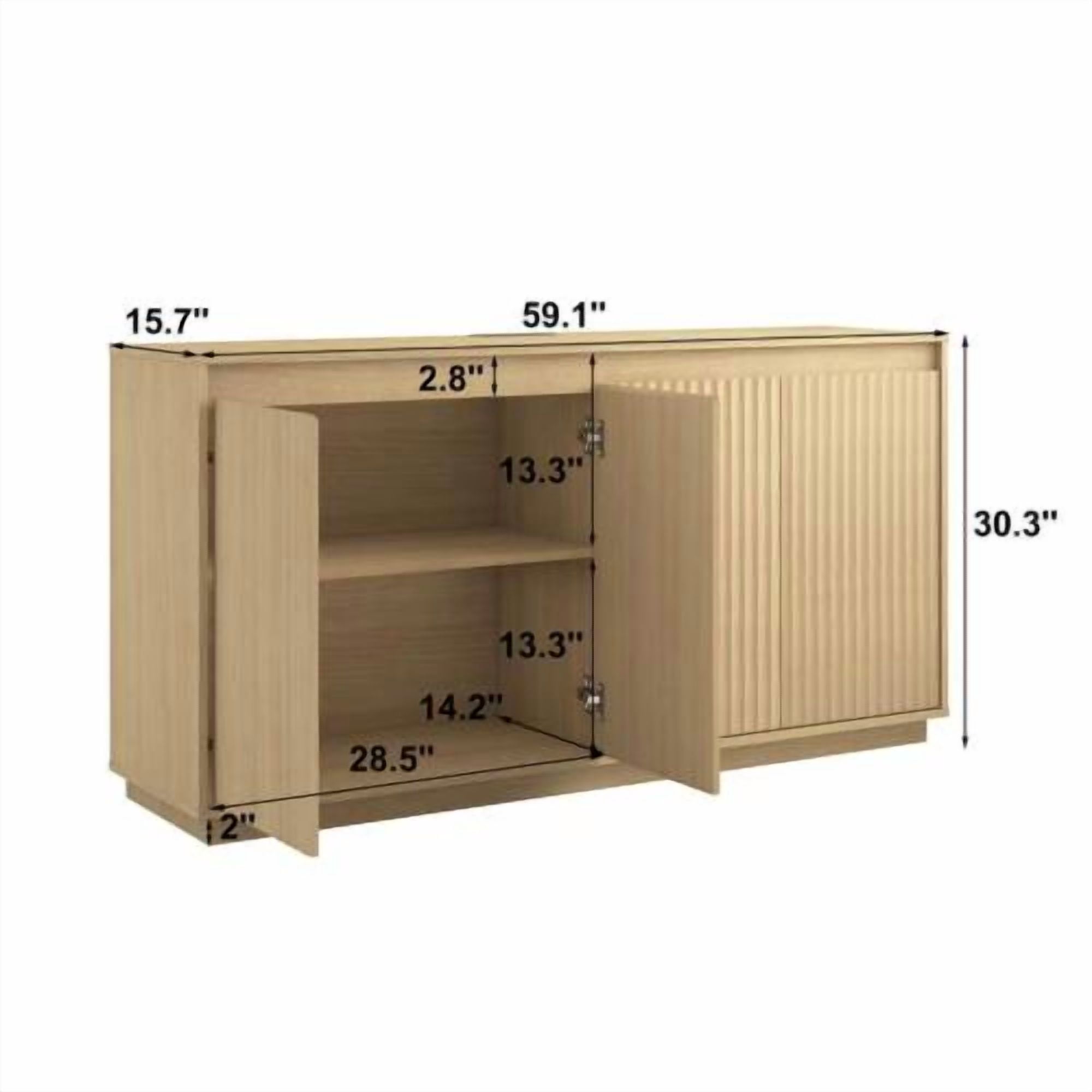 4-Door Sideboard Buffet Cabinet with Power Outlet, Wavy Texture No-Handle Accent Cabinet, Freestanding Storage Cabinet for Dining Room, Living Room, Entryway, Natural