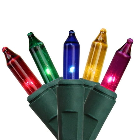 Set of 100 Commercial Grade Multi Everglow Mini Christmas Lights - Green Wire