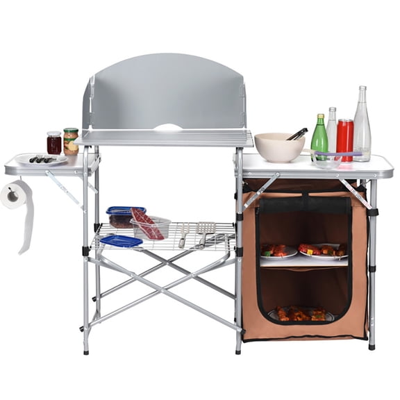 Spaco Foldable Outdoor BBQ Portable Grilling Table With Windscreen Bag, Folding CampingTable for Patio Pool Park Outdoor