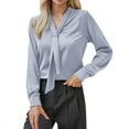 thumbnail image 3 of Blouses For Women Dressy Bow Tie Neck Long Sleeve Work Shirt Formal Casual Wear Button up Blouse for Women Woman with Patterns Summer Tops for Women Women's Tops Short Sleeve Ling Sleeve Shirt Women, 3 of 3