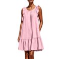 thumbnail image 2 of ClodeEU Women's Round Neck Ruffle Sleeveless Tiered Mini Dress with Pockets,Casual Summer Loose Dress Pink,Women's Plus S, 2 of 6