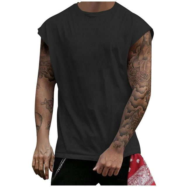 pstuiky Camisetas sin mangas para hombre, Camiseta deportiva sin mangas de malla de color sólido para hombre, transpirable, de alta elasticidad, con cuello redondo, para fitness y musculación. xl