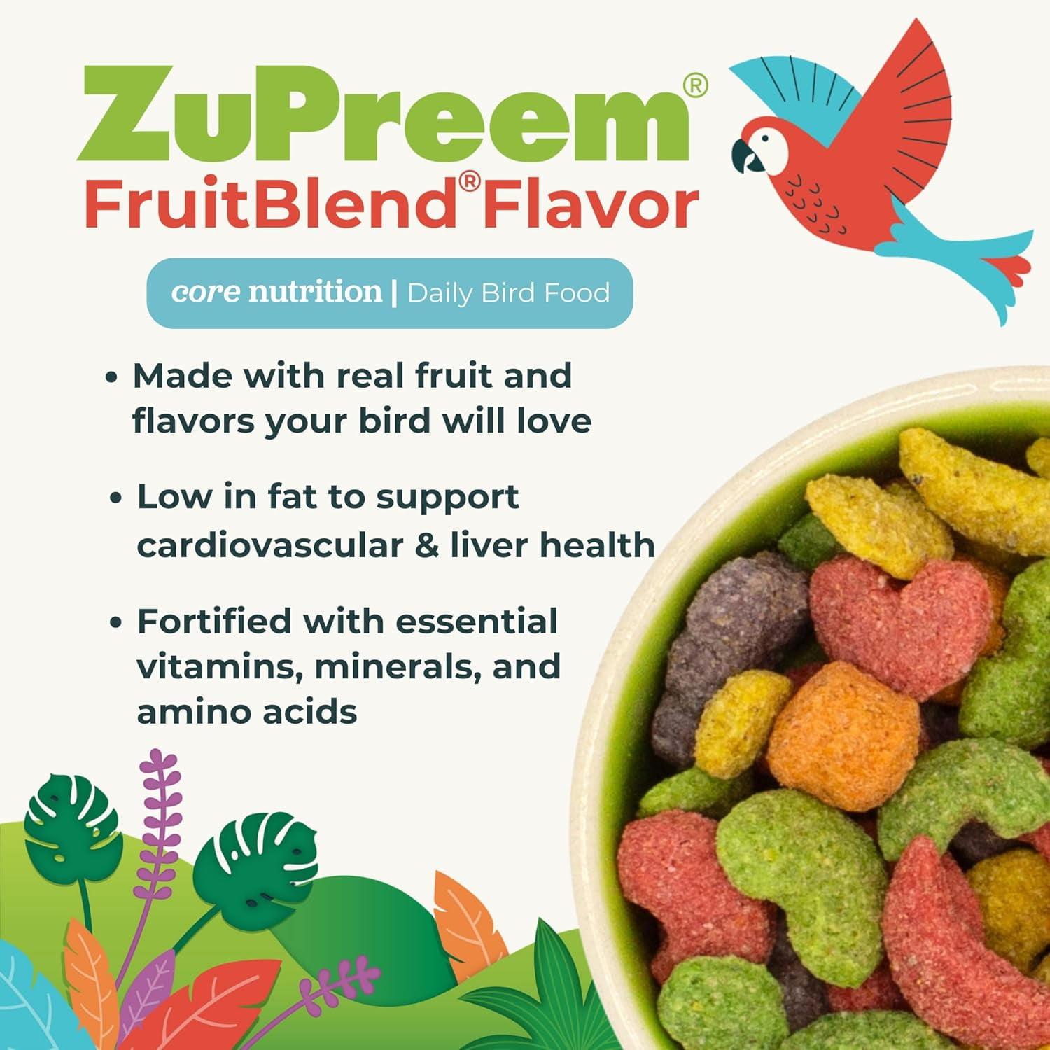 ZuPreem FruitBlend Bird Food for Large Birds, Macaws, Amazons, Cockatoos, 10 lbs