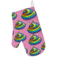 thumbnail image 2 of Polyester Insulation Kitchen Oven Mitts Potholder Apron 3Pcs Set Rainbow Poo Ornament Non Slip Heat Resistant Gloves for Baking Cooking BBQ, 2 of 7