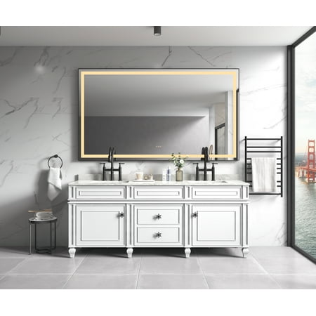 

Furniturevio 60in. W x 48 in. H Super Bright Led Bathroom Mirror with Lights Metal Frame Mirror Wall Mounted Lighted Vanity Mirrors for Wall Anti Fog Dimmable Led Mirror for Makeup Horizontal/Ver