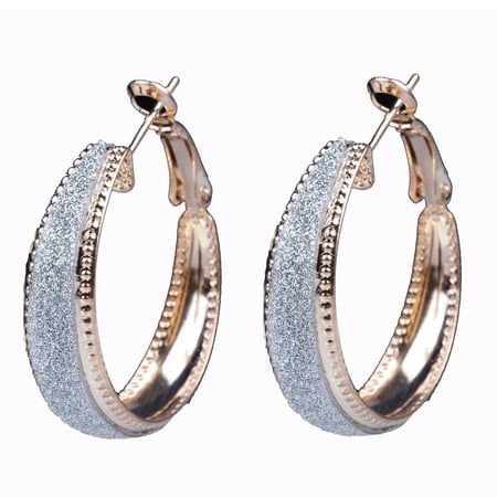 Gemini Women Fashion Jewelry Two Tone Xmas Gift Sparkle Hoop Earrings
