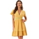 thumbnail image 1 of Vestido de verano para mujer con cuello en V, manga corta, ribete de croché, línea A, dobladillo con volantes Amarillo M, 1 of 6