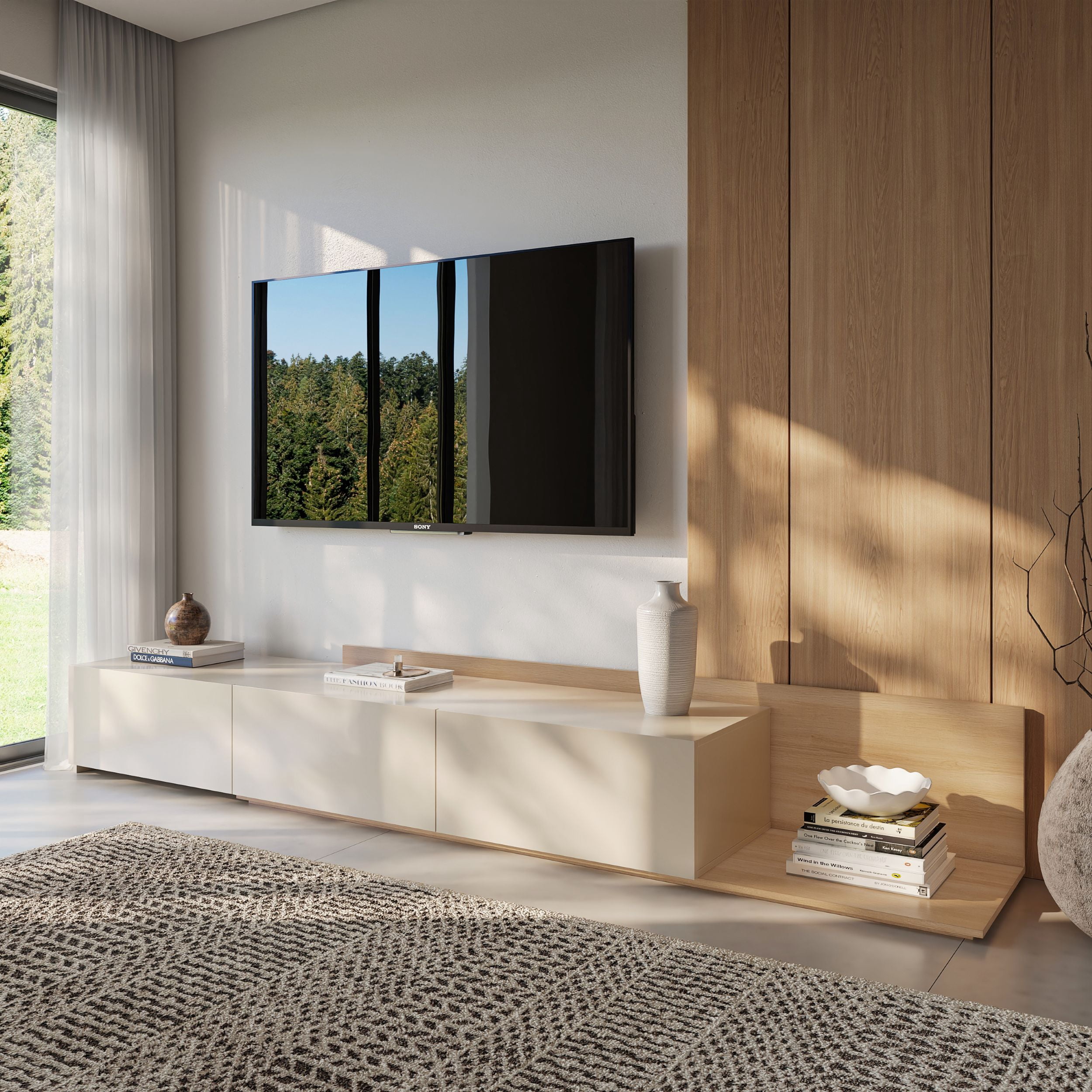 Meuble TV extensible (66-108 po) Nexera Noa, Chêne Blond Naturel
