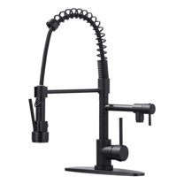 Brass Kitchen Faucet with Pull Down Sprayer, WOWOW High Arc Commercial Spring Kitchen Faucet for Sinks 1 or 3 Hole, Single Handle Matte Black Kitchen Sink Faucet with Deck Plate
