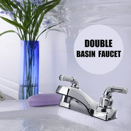 Handle Mixer - Double Handle Basin Spout Sink Bathroom Faucet 2 Hole Kitchen Cold Hot Mixer Tap