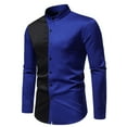 thumbnail image 2 of RQYYD Mens Dress Shirts Long Sleeve Button Up Dress Shirts Business Work Shirts Patchwork Shirt Slim Poplin Shirt Formal Shirt, 2 of 4