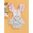thumbnail image 2 of Seyurigaoka Baby Girls Romper, Fly Sleeve Square Neck Flower Print Casual Daily Summer Bodysuit, 2 of 9