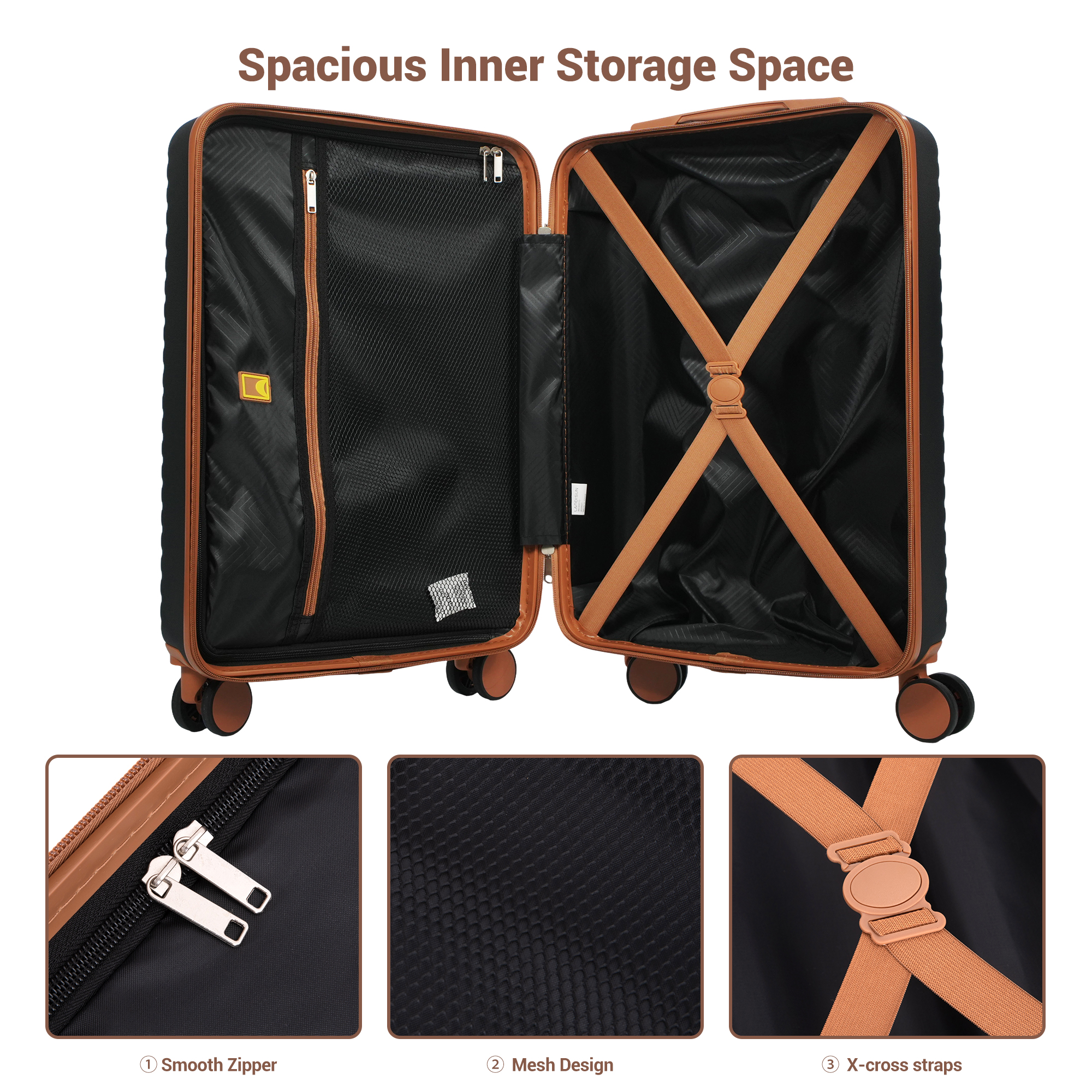 Nicetravel 3-Piece Hardside Luggage Set with Carry-On, Black photo 3