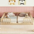 thumbnail image 2 of Miniyam Wood Twin Size Double Floor Bed with Guardrails for Toddler, Natural, 2 of 7