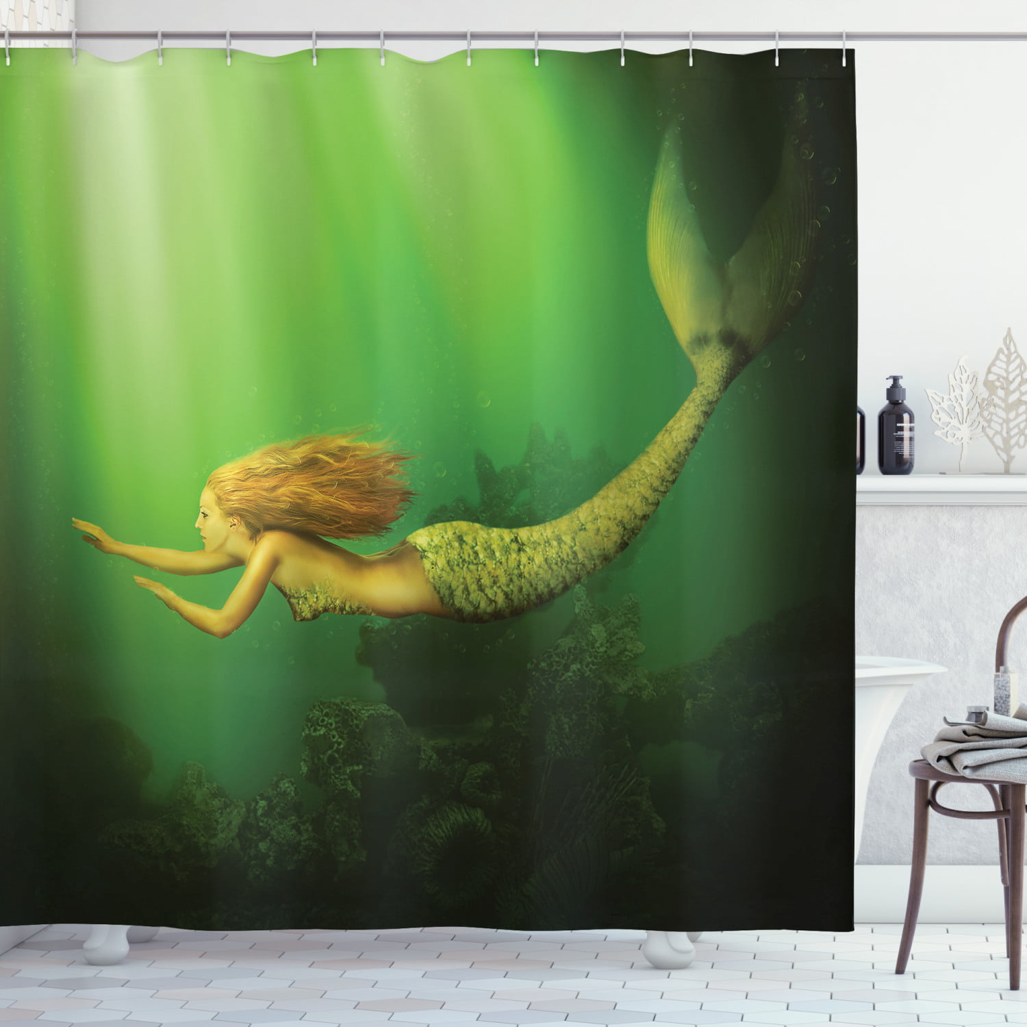 Sea Underwater World Ocean Animals Mermaid Shower Curtain Bathroom Accessories 