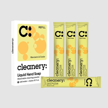 Cleanery Moisturizing Hand Soap Refill Powder Concentrate 4 Pack, Makes 10oz Each, Mandarin & Cedar