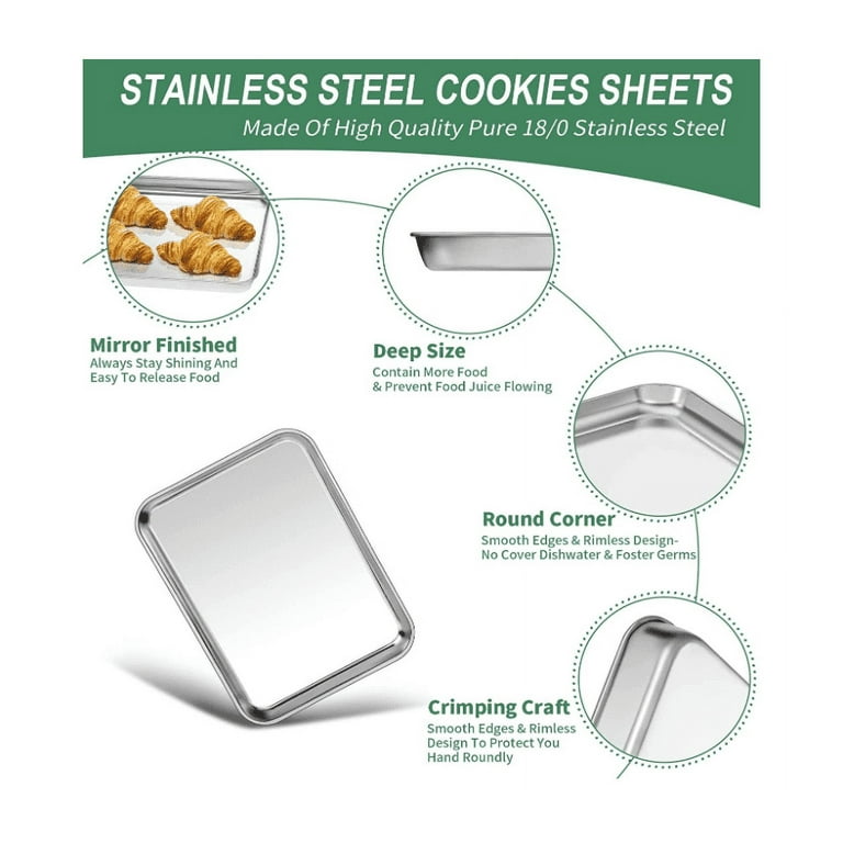 2PCS Small Stainless Steel Baking Sheets,Mini Cookie Sheets,Toaster Oven  Tray Pan & Rectangle Size 9 x 7 x 1 inch Non Toxic & Healthy,Superior  Mirror Finish & Easy Clean,Dishwasher Safe 