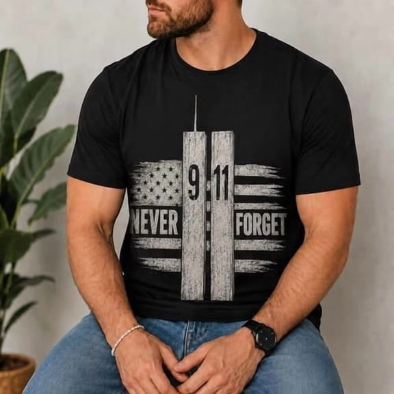 9/11 Memorial Never Forget American Flag Patriotic Tribute T-Shirt