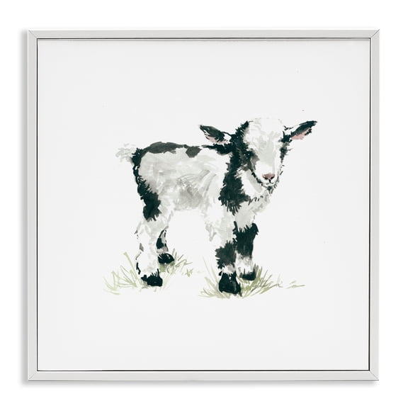 Stupell Industries Rustic Lodge Baby Farm Lamb Minimal Country Animal over White White Framed Giclee Art, 17 x 17, by Carol Robinson