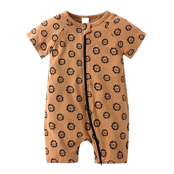 Hifoo Summer Baby Short Sleeved Baby Print Double Zipper Men's Baby Onesie Bodysuit Cute Toddler Newborn Dailywear