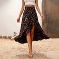 thumbnail image 2 of Wxolcjlv Womens Floral Print High Low Maxi Skirt Ruffle Slit Party Long Skirts, 2 of 5