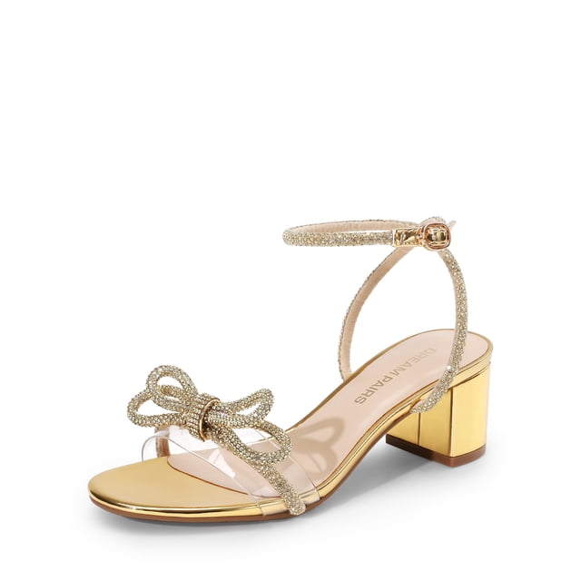 Sandalia DREAM PAIRS DWUMHS2559 Dorada con Lazos Transparentes Tacón 5 cm