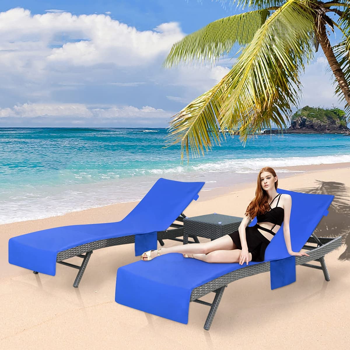 Oversized Microfiber Blue Beach Chair Towel with Side Pockets Chaise Lounge Chair Towel Cover for Sun Lounger Pool Sunbathing Garden Beach Hotel Tie-Dye Blue 85 L x 30 W 