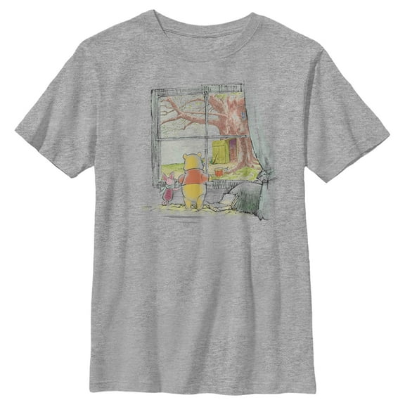 Boy's Winnie the Pooh Window Watching  Graphic Tee Athletic Heather Large