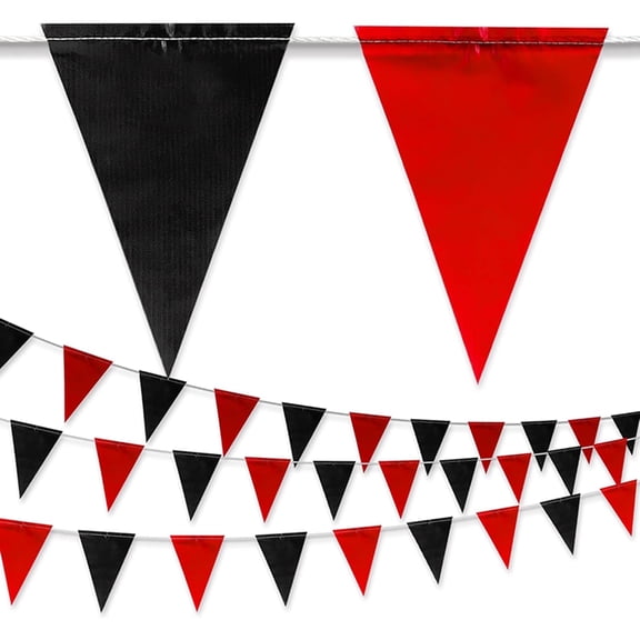 Black&Red Triangle Party Flags Bunting – Includes 20 Flags on 10M (32ft) Banner String for Grand Openings, Birthdays & Carnival Decor