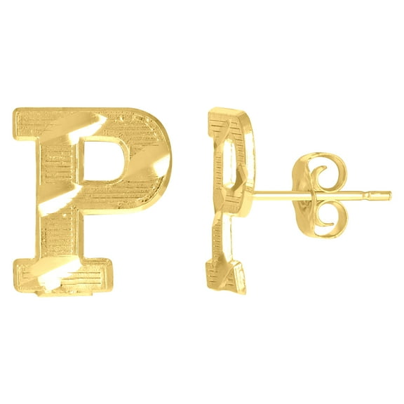 10k Yellow Gold Mens Initials Letter P Stud Earrings Jewelry Gift for Men