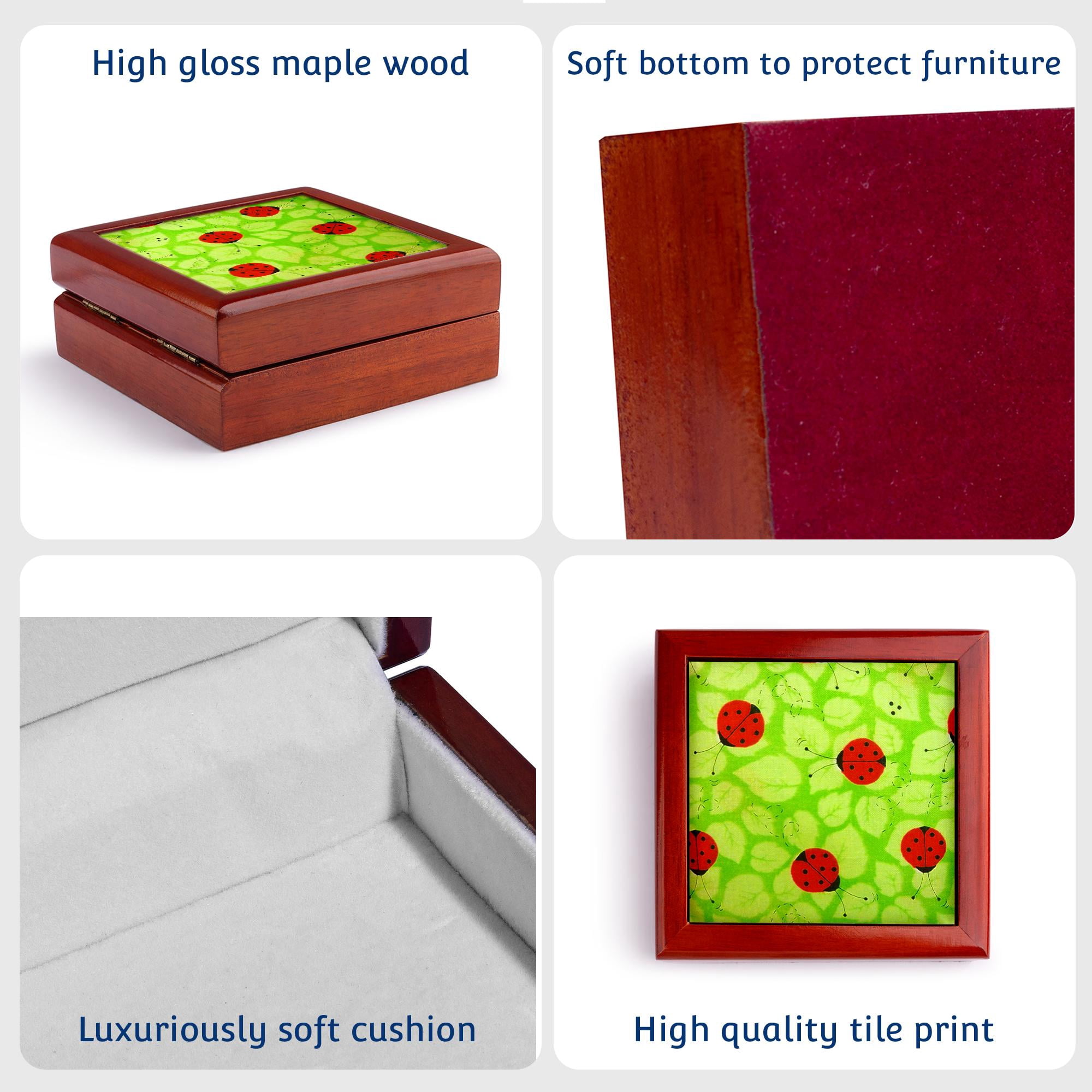 3dRose, Sweet Ladybug, Jewelry Box 5.5x5.5 inch with 4 inch tile