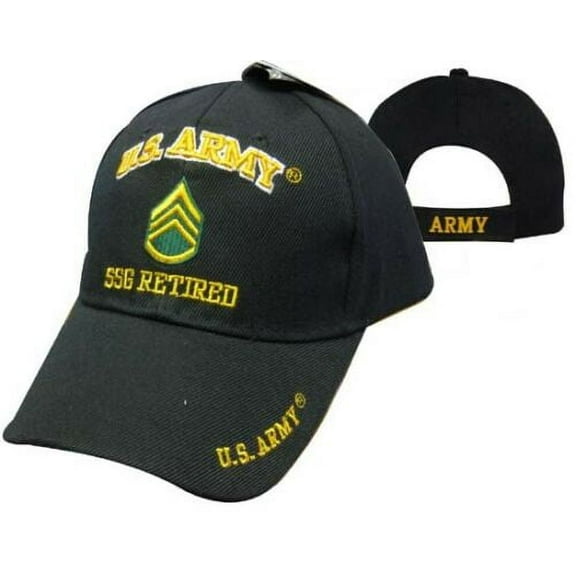 Black US Army SSG Staff Sergeant Retired Hat Ball Cap Veteran E-6 Licensed