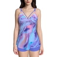 thumbnail image 1 of Fadeal Bathing Suit for Women Women Plus Size Tankini Swimsuits Two Piece Color Block Cutout Flowy Tummy Bathing Suits with Shorts Tankini Swimsuits for Women Purple L, 1 of 4
