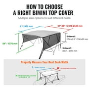 KFFKFF 4 Bow Bimini Boat Canopy, Removable Mesh Walls, 600D Fabric Shade, 1 Aluminum Frame, with Storage Case, Two Straps, Support Rods, 8ft Length x 54in Height x 91-96in Width, Light Grey