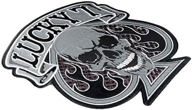 Lucky 7 Skull & Spade Patch, Biker Back Patches