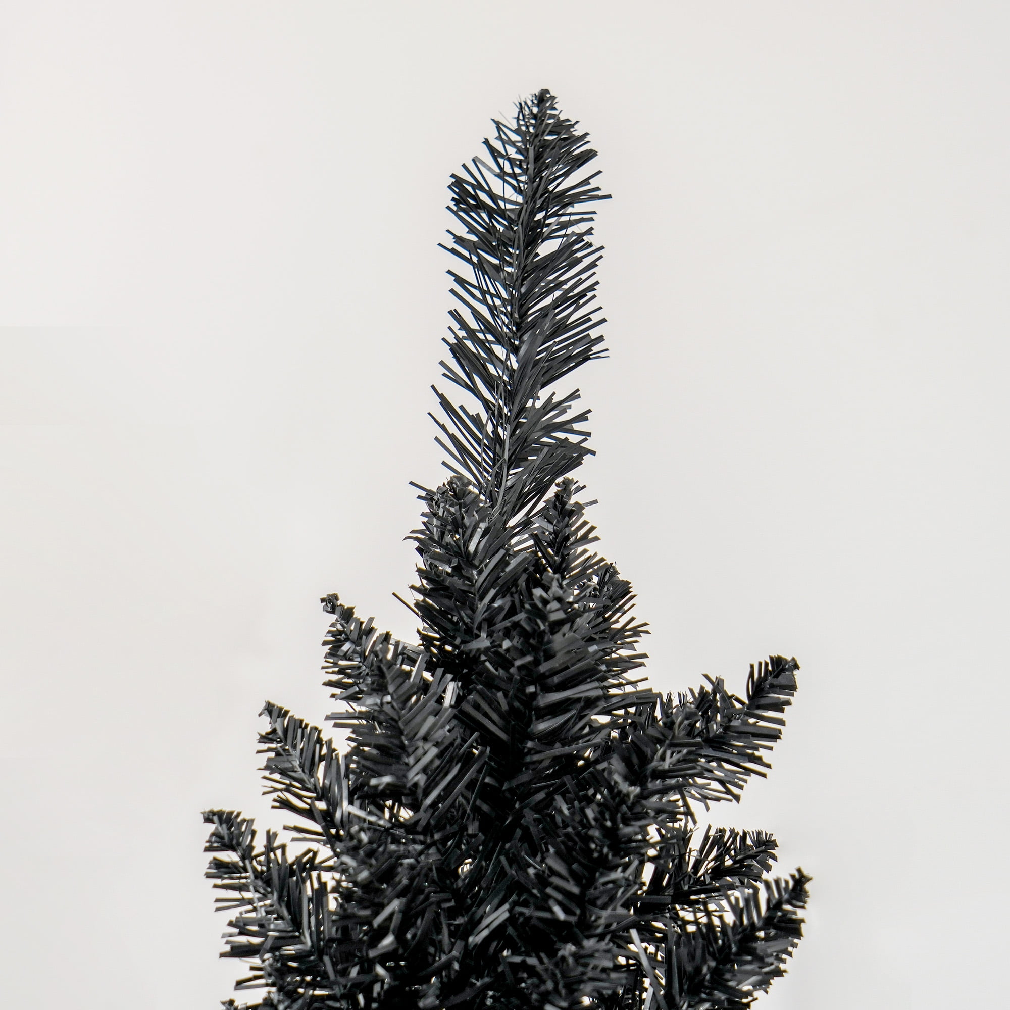 8ft Unlit Black Pencil Christmas Tree 618 Tips Easy Assembly Plastic Base Small Space Holiday Decor