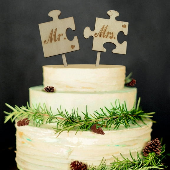 Masteelf Mr & Mrs Wood Cake Topper for Wedding Decoration Stunning Khaki Color Perfect for Parties and Gatherings 2pcs
