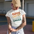 thumbnail image 2 of Book Lover, Reading Enthusiast Themed, Groovy Retro Wavy Text Merch Gift, White T-Shirt, Large, 2 of 5