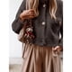 thumbnail image 5 of Suéteres Tipo Cárdigan Cortos para Mujer, de Punto Grueso, con Botones, Larga, Cuello Alto y Abertura Frontal, Chaquetas Holgadas. Marrón M, 5 of 7