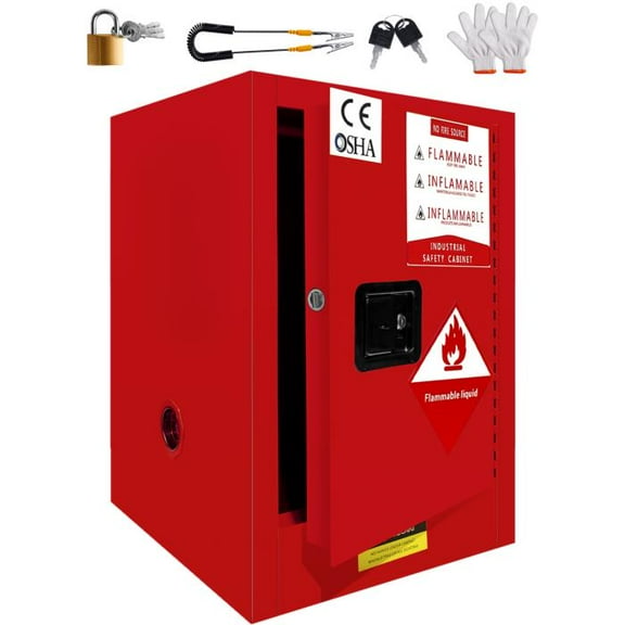 Fire-Resistant Combustible Liquid Cabinet, Red 4 Gallon Capacity, Thermal Insulation Layer, Flammable Chemical Storage, Safety Certified Design, Airports, Workshops, Factories