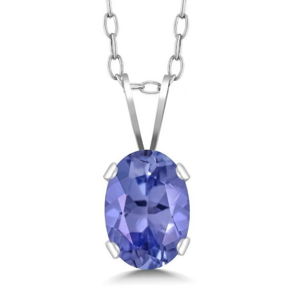 Classic 0.40 Carat Oval Shaped Natural Tanzanite Necklace In 925 Sterling Silver