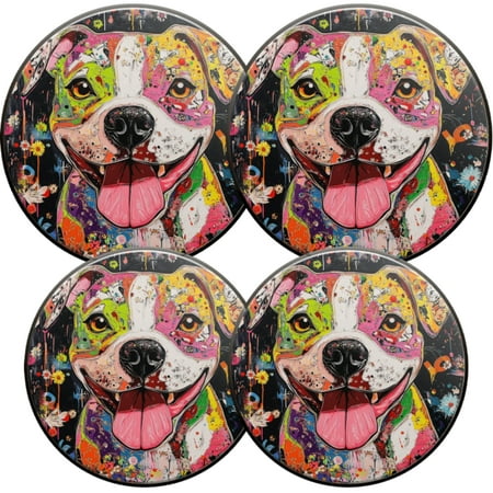 

Electric Stove Burner Covers 4 Pcs Round Gas Burner Cover 8 and 10 Inch Color - splashed Dog with Friendly Grin