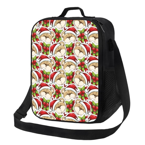 Honeii Christmas Hat bear Print Insulated Lunch Bag, Reusable Lunch Box for Adult, Leakproof Cooler Bag for Work Office Travel Picnic