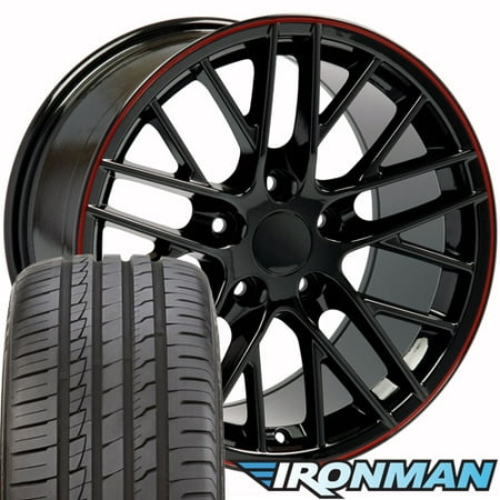 18x8.5 Wheels & Tires Fit Corvette, Camaro C6 ZR1 Style Black w/Red Stripe Rims & Ironman Tires, Hollander 5402 - (Best Tires For C6 Corvette)