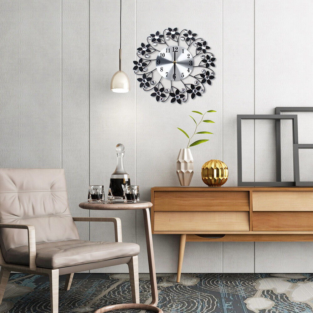 Vintage Flower Wall Clock Metal Living Room Modern Wall Watch Quartz
