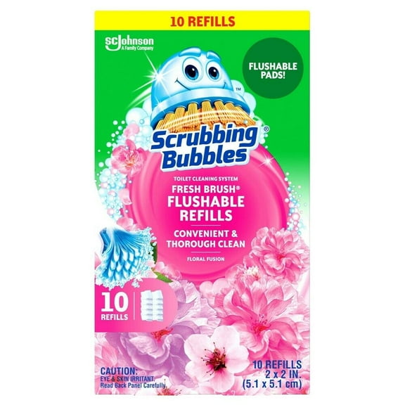 Scrubbing Bubbles Fresh Brush Flushable Refills, Toilet and Toilet Bowl Cleaner, Eliminates Odors and Limescale, Floral Fusion Scent, 10 ct