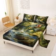 thumbnail image 2 of Feelyou Forest Largemouth Bass Splash Full Size Sheets for Men, Lake Tree Marine Wildlife Bed Sheets, Green Blue, 4 Pieces, 2 of 5