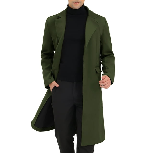 Abrigo de hombre INSPIRE CHIC de un solo botón con solapa, de manga larga y abertura trasera, color verde oscuro